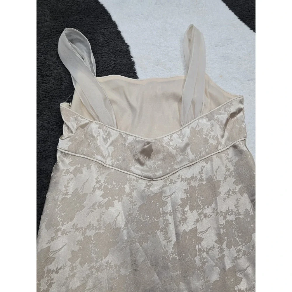 CDC Evening Dress Women Size 14 Champagne Floral Brocade Maxi Long Sleeveless